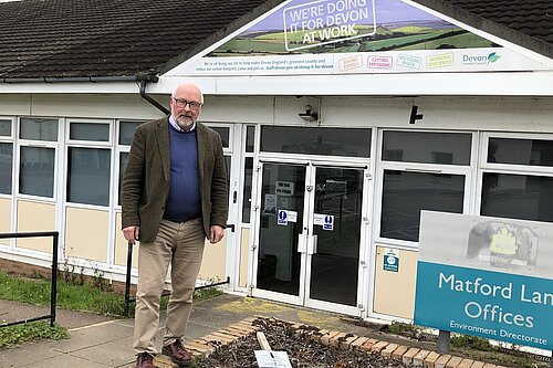 Cllr Alan Connett at the now demolished council offices at County Hall. the land could be sold for housing.