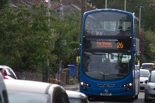 Blue bus on Earlham Road. 