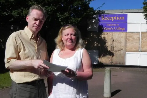 Stephen Robinson and Jude Deakin outside the former St Peter's school