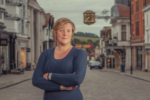 Zoe Franklin standing on Guildford High Street