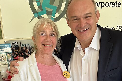 Cllr Kathryn Field with Ed Davey at Arena Pursuits in Flimwell