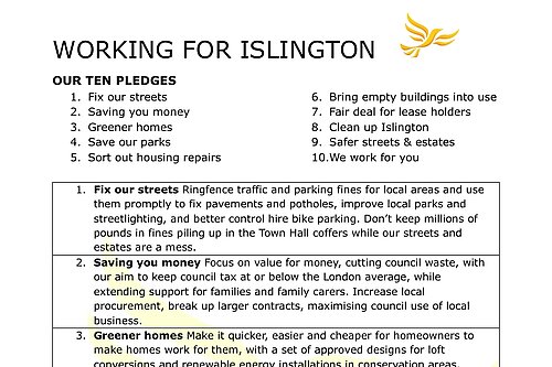 A screenshot of the Local Election 2026 Pledges document