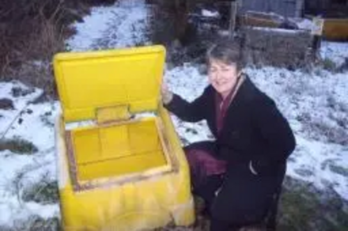 Heather Kidd Showing Empty Grit Box