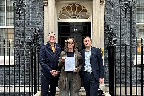Alison presenting the petition at Downing Street