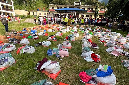 Relief packs for flood affected residents in Nepal