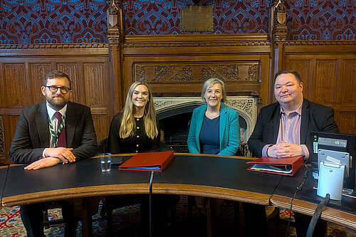 MP Lisa Smart, with colleague Freddie van Mierlo, meet with the ministers in charge of the Parental Leave Review: Andrew Western and Kate Dearden 
