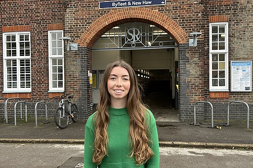 Chelsea Whyte outside New Haw Station