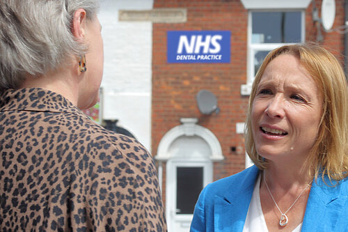 Helen outside a local dental surgery
