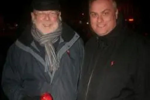 Paul Elgood and David Watkins at the Brighton 'No To Hate Crime' vigil