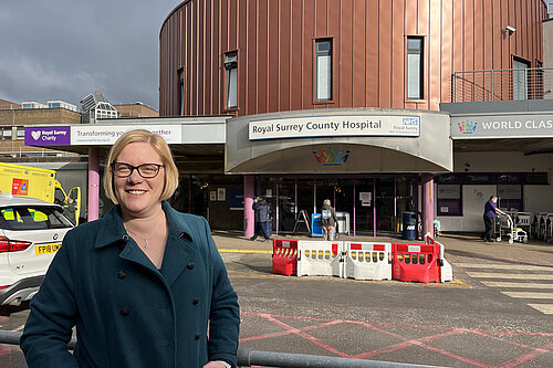 Zöe Franklin outside Royal Surrey County Hospital