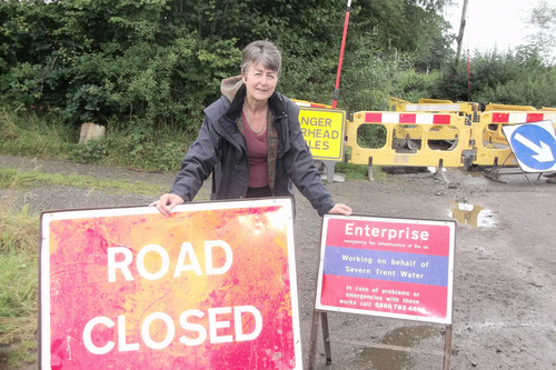 Heather at roadworks at Aston Pigott 2012
