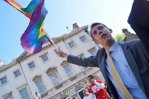 LGBT+ Lib Dems chair Adrian Trett at the Equal Marriage Vigil for the Second Reading in the Lords