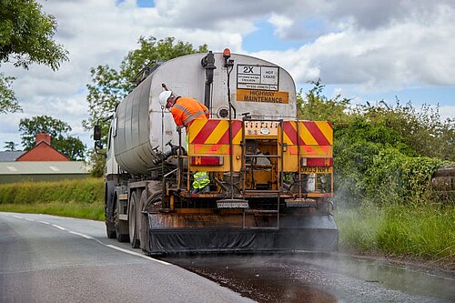 A surface dressing vehicle at work in Shropshire