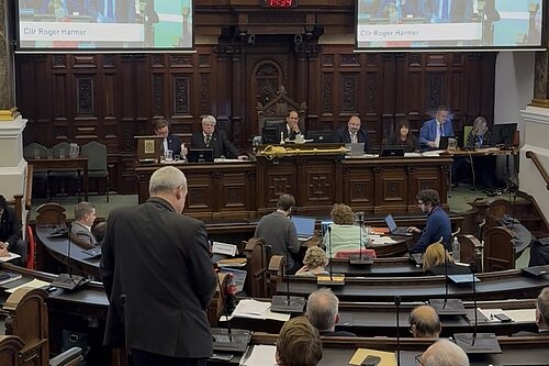 Lib Dem Council Group Leader Roger Harmer speaking at February Full Council Budget Meeting