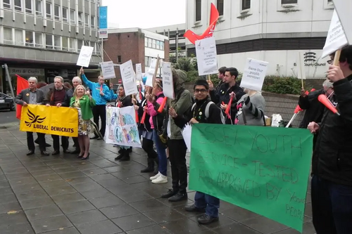 LD councillors and young people protesting outside County Hall, Chelmsford