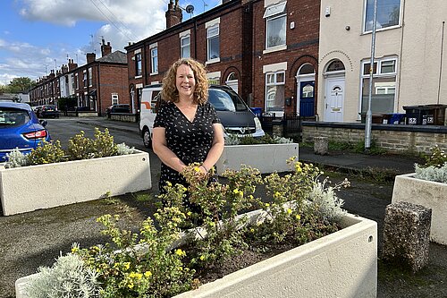 Alice Delemare with planters on Dundonald Road