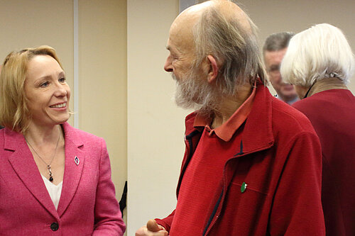 Helen with a local pensioner
