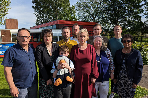 Lisa Smart, Councillor Will Dawson and concerned residents at Offerton Fire Station