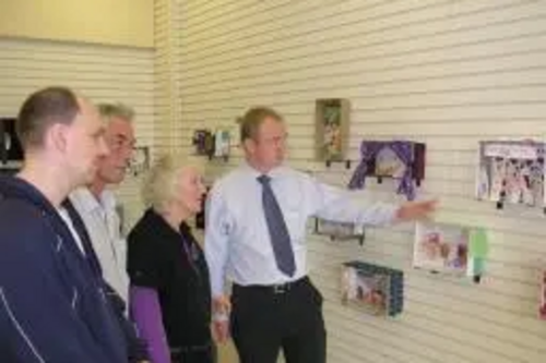 From left to right are Matt from Workbase, local artist Graham Collinson, Sue Gilmartin and Tim Farron MP