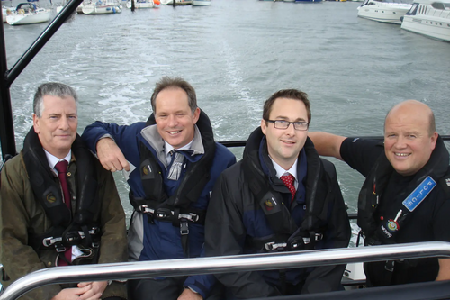 photo of Mike Thornton MP with Hampshire Constabulary Special Boat Team out on patrol along the River Hamble.
