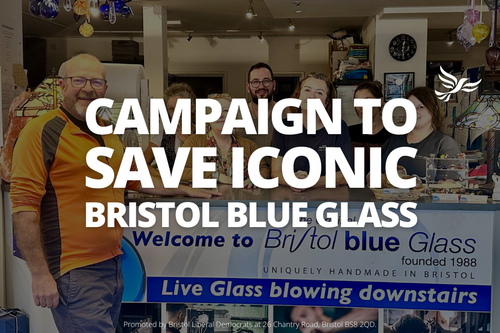Graphic saying 'Campaign to Save Iconic Bristol Blue Glass'