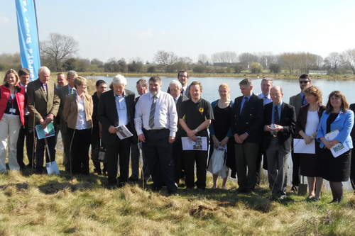 Dave Hodgson with the other attendees at the formal start of landscaping for the Bedford Rowing and Watersports Lake 
