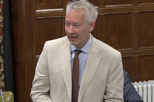 Gideon Amos MP speaks during debate on high street shops