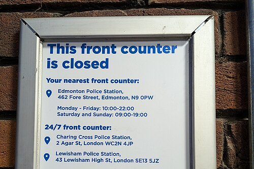 Closure Sign outside Chingford Police Station
