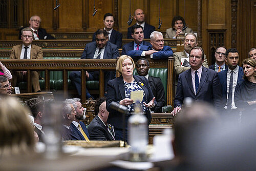 Zöe asking a question at PMQs