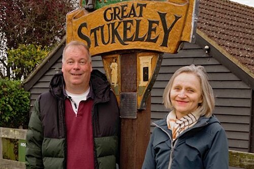Cllr Tom Sanderson and Cllr Ann Blackwell stood by a sign that reads Great Stukley