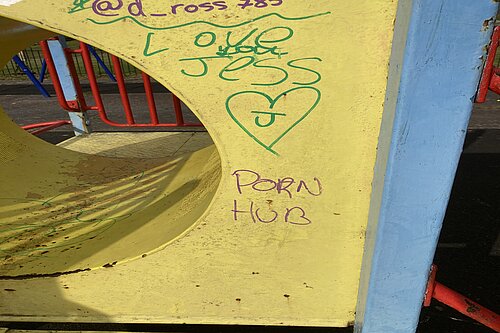 Graffiti on children's play equipment