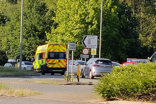 Picture of A320 with ambulance and queueing cars