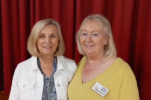 Helen Speed and Laura Booth at the count at Appleton Parish Hall