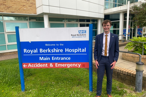 Lib Dem parliamentary spokesperson Henry Wright, outside the Royal Berkshire Hospital