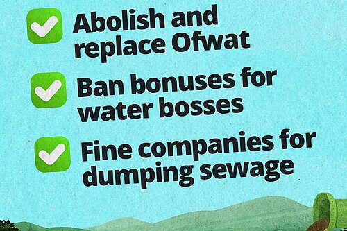 Our plan to end the sewage scandal: Abolish and replace Ofwat, Ban bonuses for water bosses, Fine companies for dumping sewage.