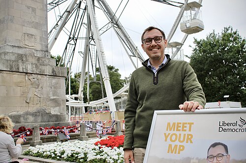 Tom Gordon MP by Harrogate Ferris wheel 