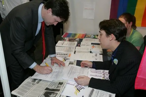 Nick Clegg at DELGA stall, Liverpool 2008