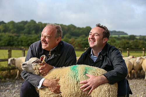Danny and Ed Davey with sheep