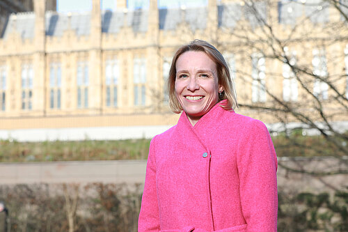 Helen Morgan MP pictured outside Parliament