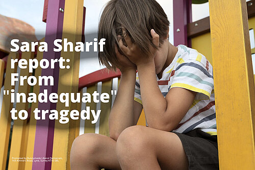 Chile with their head in their hands with slogan: Sara Sharif report: Inadequate to tragedy