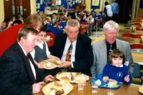 Paul sampling School Dinners at a school in Rochdale.
